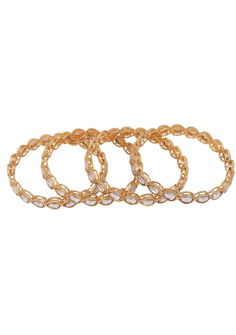 Gold Cubic Zirconia Set Of 4 Bangles - Indya