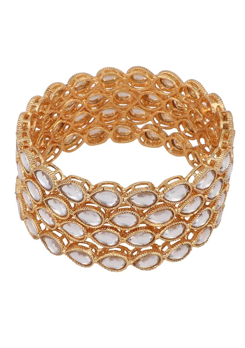 Gold Cubic Zirconia Set Of 4 Bangles - Indya