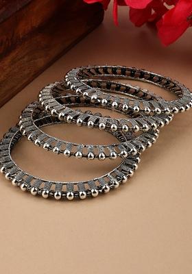 Silver Oxidised Set Of 4 Bangles