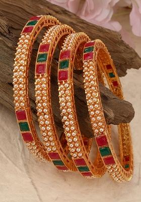 Multicolor Pearl Set Of 4 Bangles