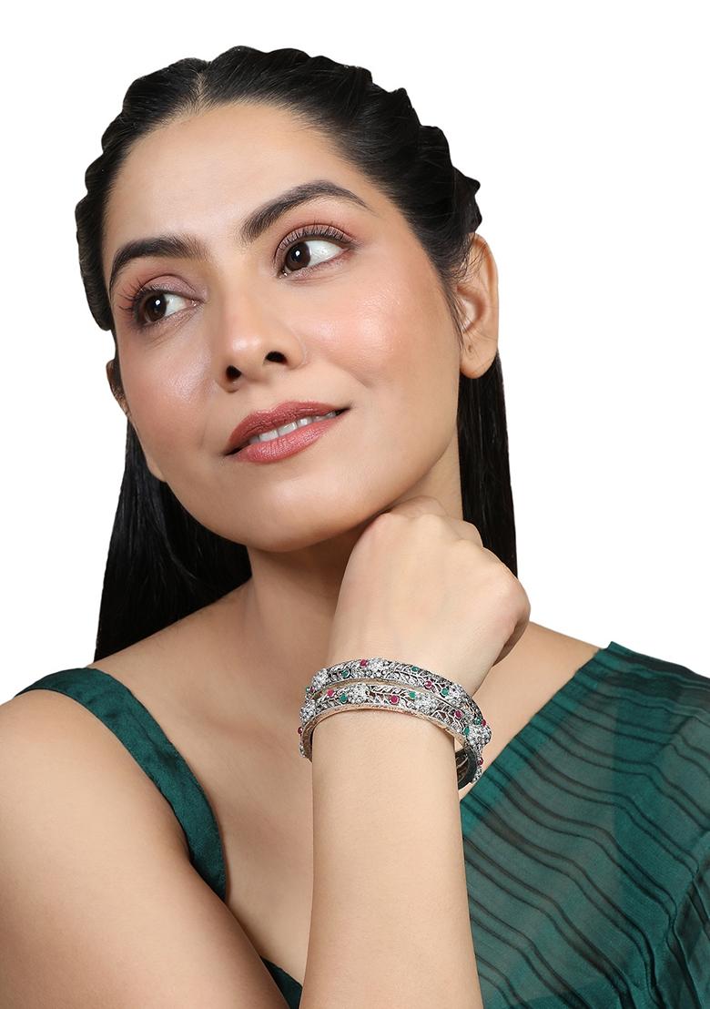 Silver Cubic Zirconia Kada Sets