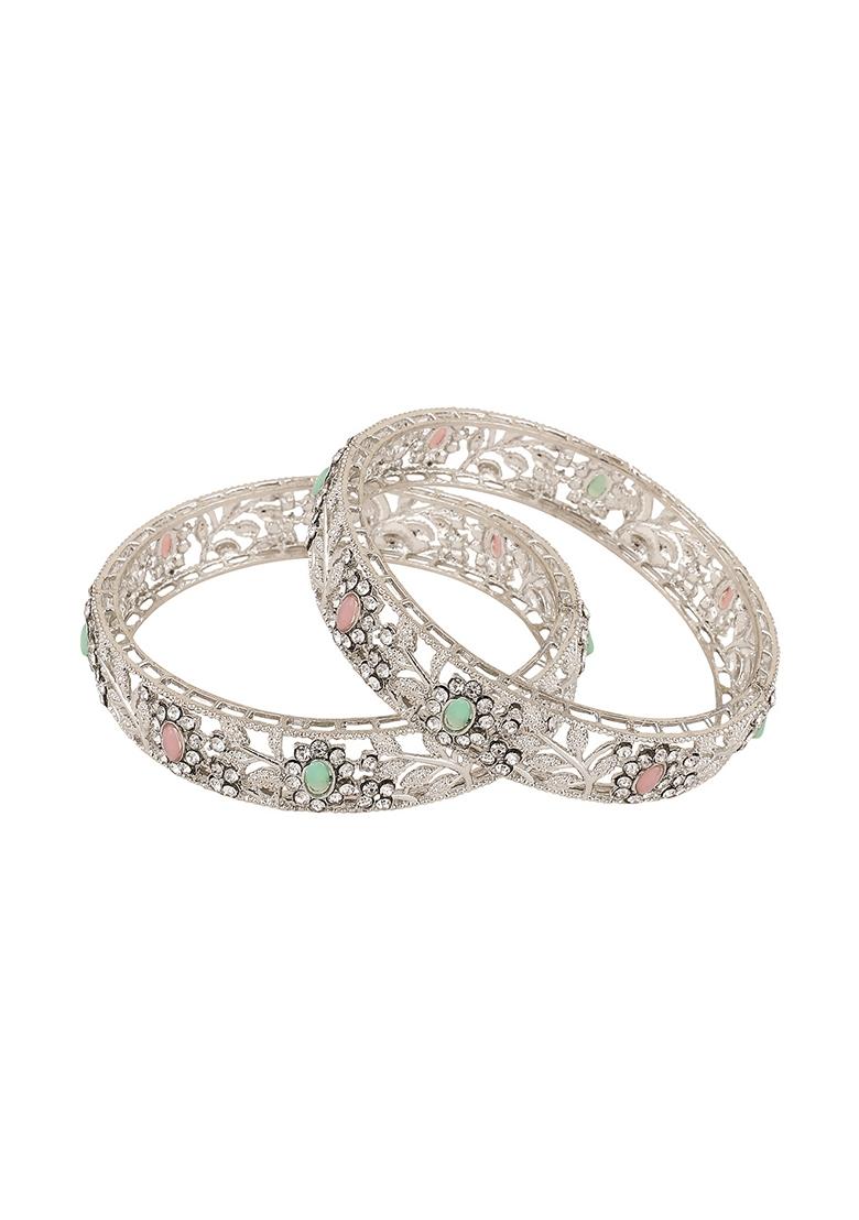 Silver Cubic Zirconia Bangles - Indya