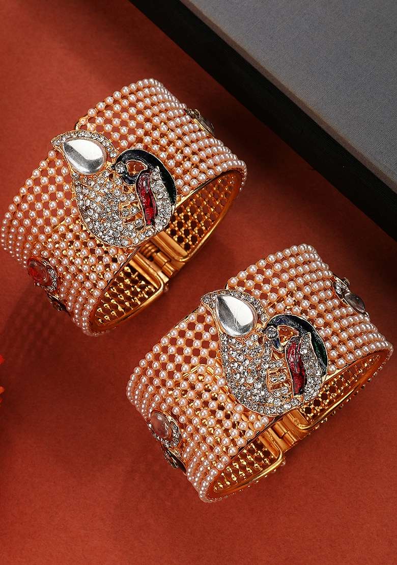 Rose Gold Pearl Kada Set - Indya