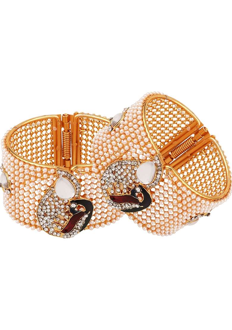 Rose Gold Pearl Kada Set - Indya