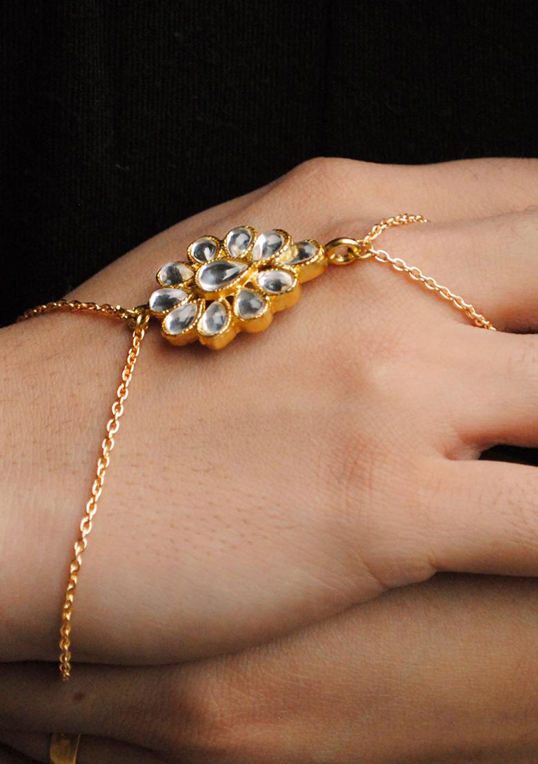 Gold Kundan Haathphool Bracelet