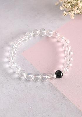 White Unisex Transparent Beaded Elasticated Bracelet