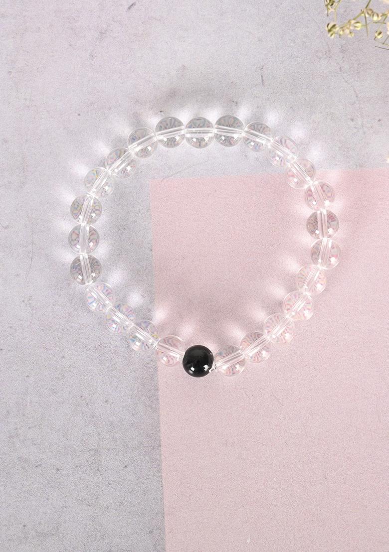 White Unisex Transparent Beaded Elasticated Bracelet