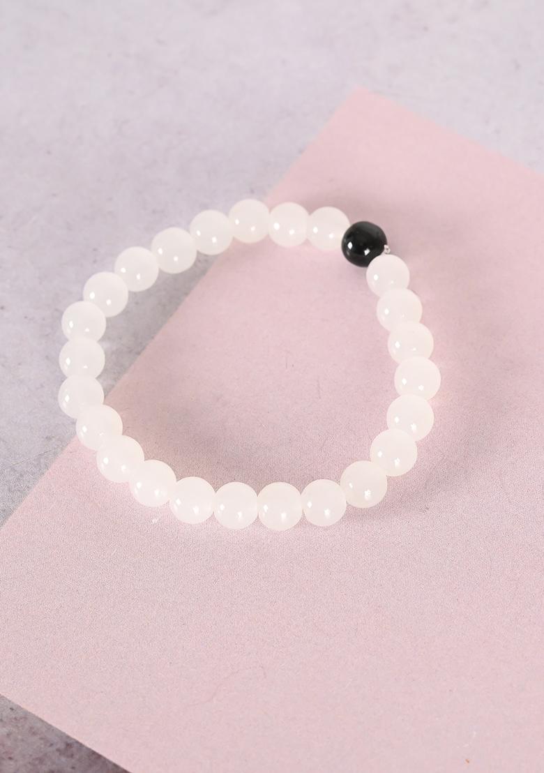 White Unisex Marbel Crystal Elasticated Bracelet