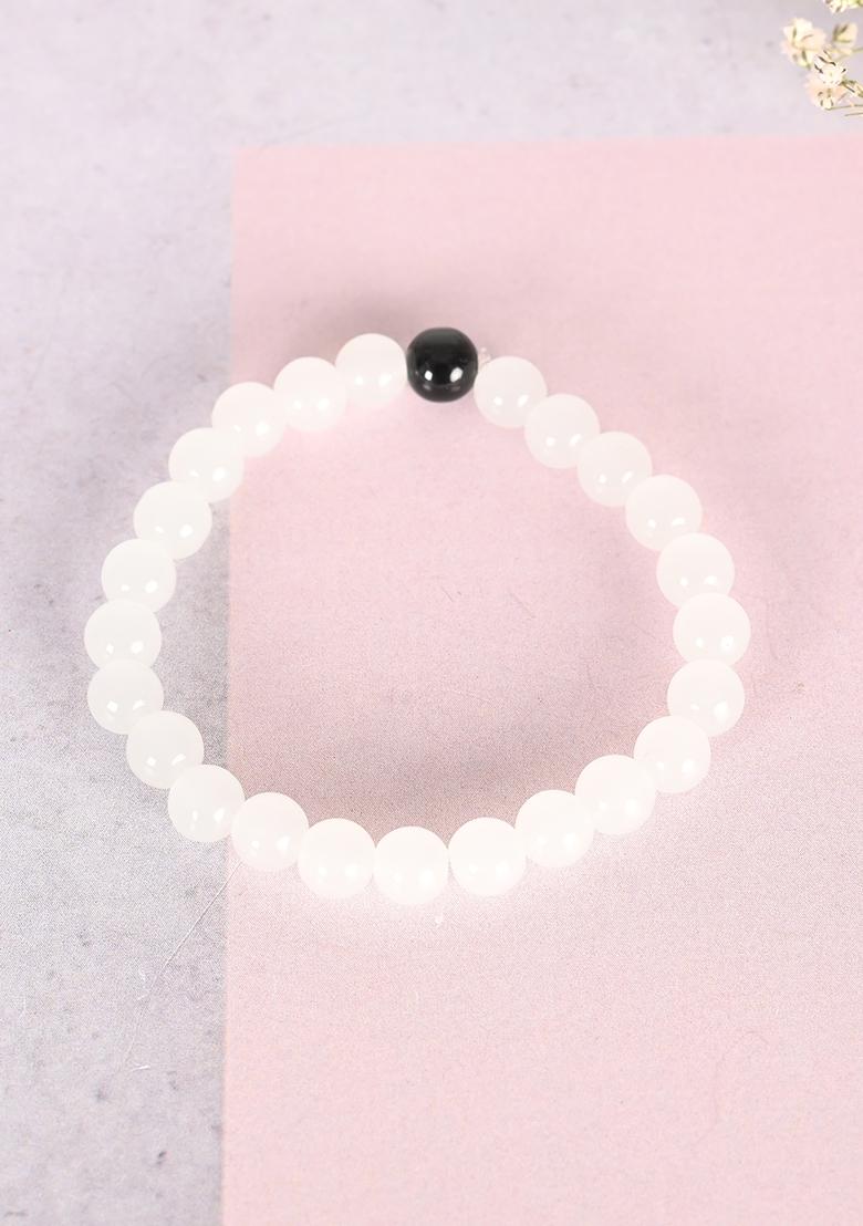 White Unisex Marbel Crystal Elasticated Bracelet