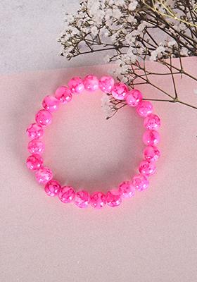 Pink Unisex Marble Crystal Beaded Elasticated Bracelet