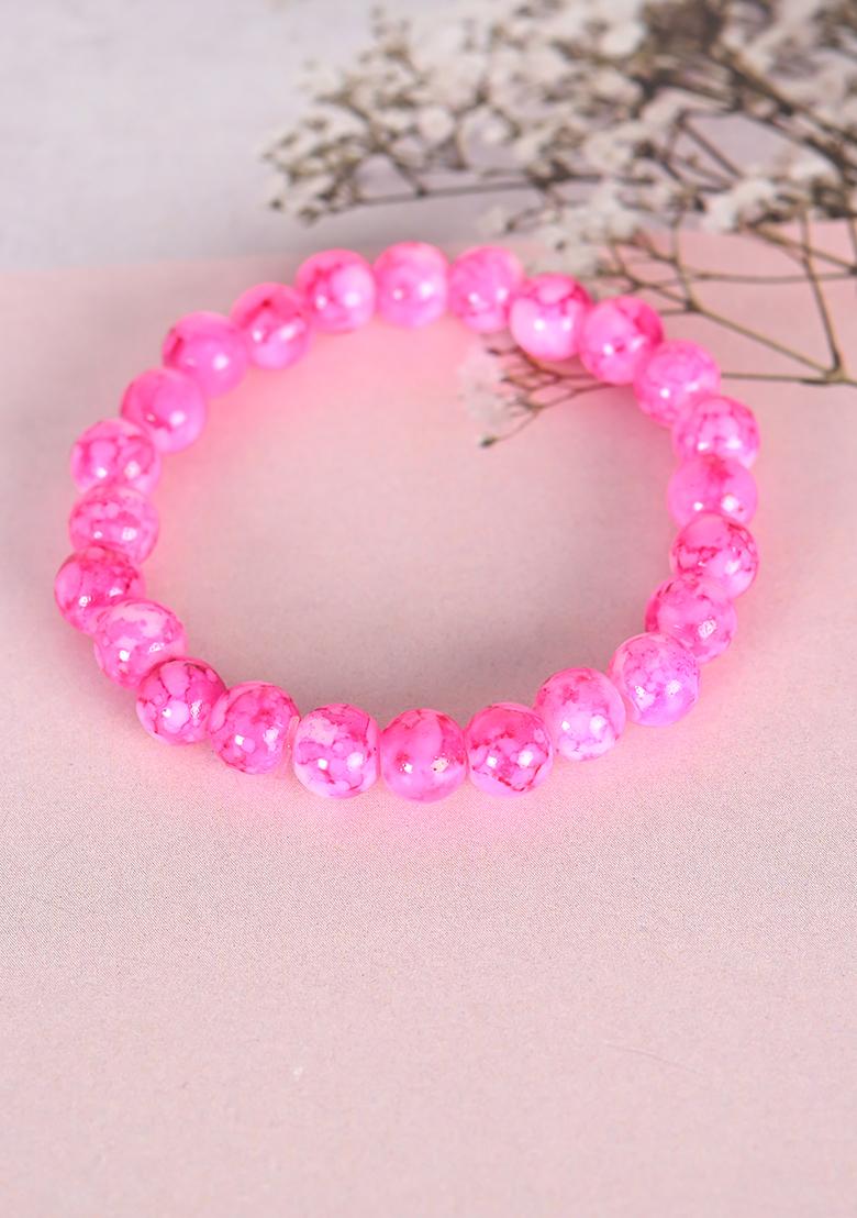 Pink Unisex Marble Crystal Beaded Elasticated Bracelet