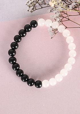 Black Unisex & White Marbel Crystal Elasticated Bracelet