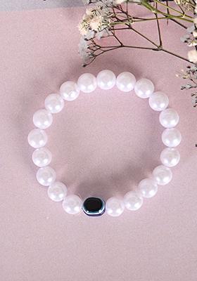 White Unisex Evil Eye Crystal Elasticated Bracelet