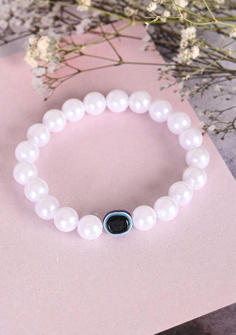 White Unisex Evil Eye Crystal Elasticated Bracelet