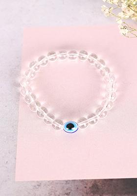 White Unisex Transparent Beaded Elasticated Bracelet