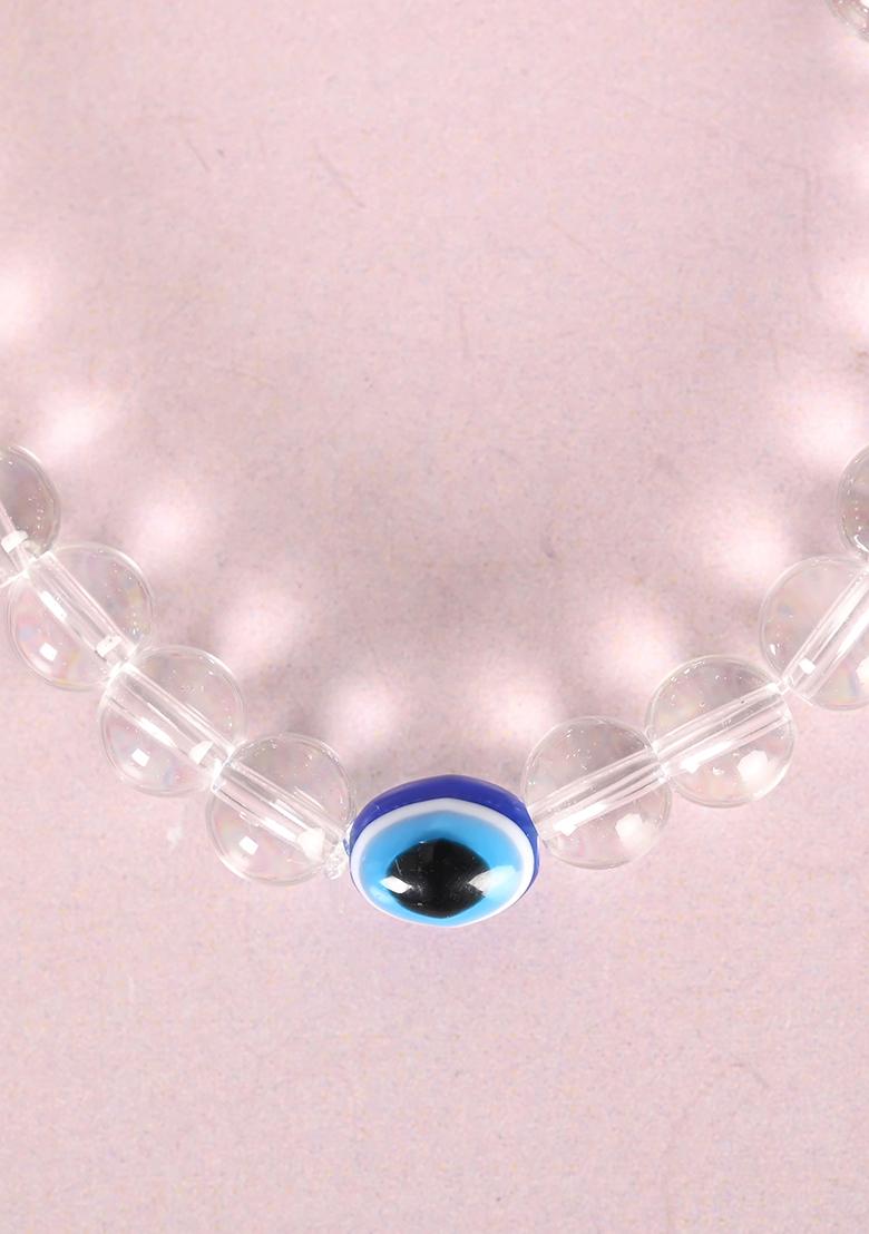 White Unisex Transparent Beaded Elasticated Bracelet