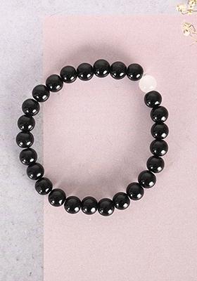 Black Unisex Marble Crystal Beaded Elasticated Bracelet
