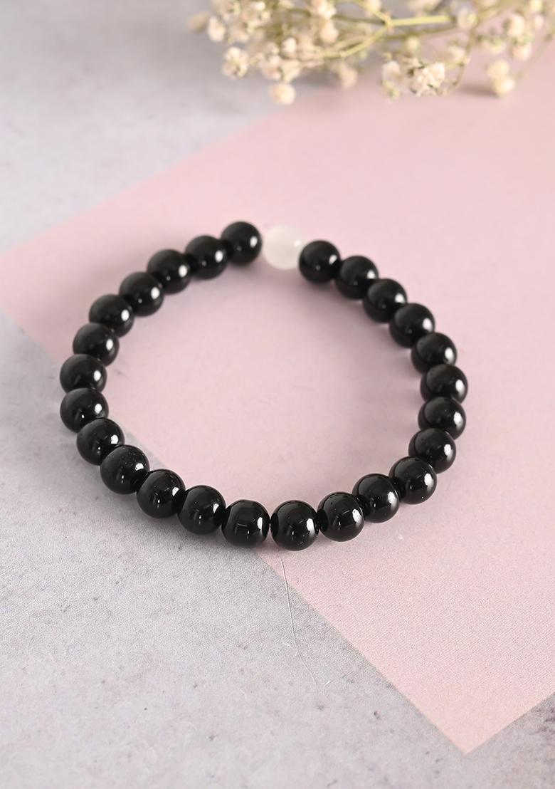 Black Unisex Marble Crystal Beaded Elasticated Bracelet