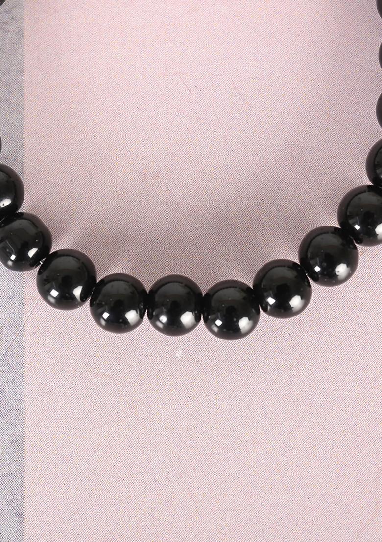 Black Unisex Marble Crystal Beaded Elasticated Bracelet
