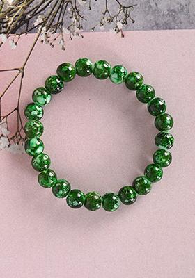 Green Unisex Marble Crystal Beaded Elasticated Bracelet