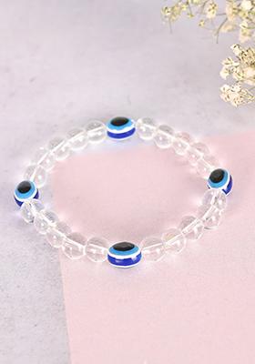 White Unisex Evil Eyetransparent Beaded Elasticated Bracelet