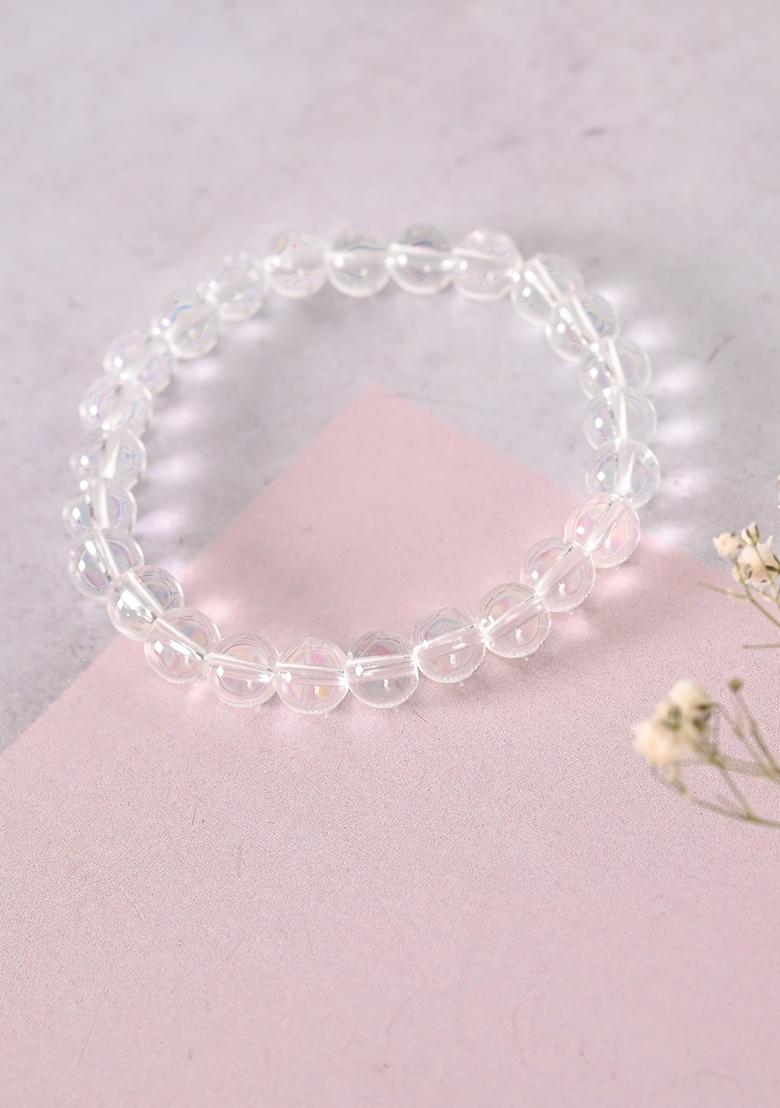 White Unisex Transparent Beaded Elasticated Bracelet