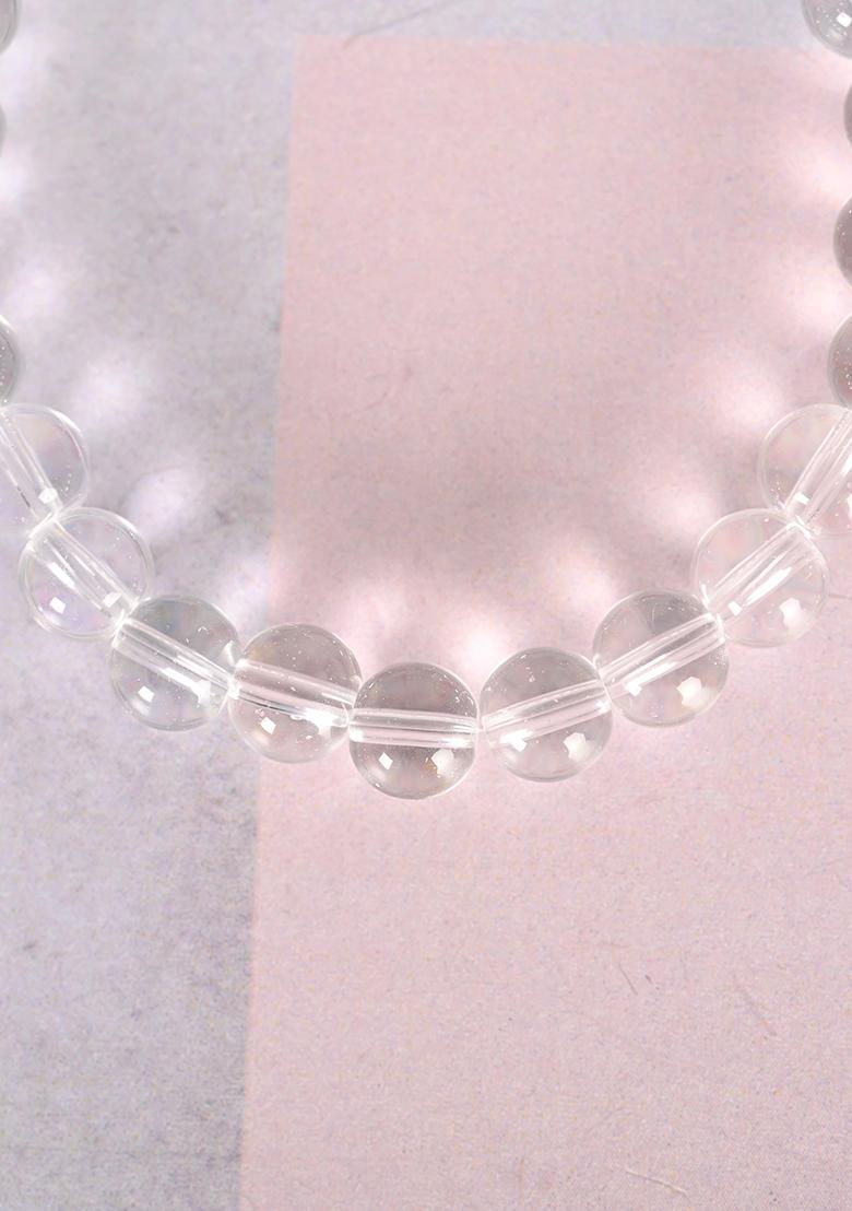 White Unisex Transparent Beaded Elasticated Bracelet