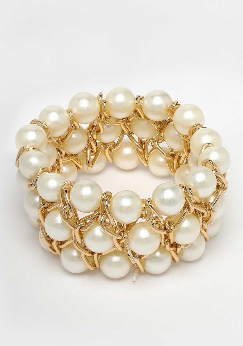 White Beaded Elasticated Bracelet