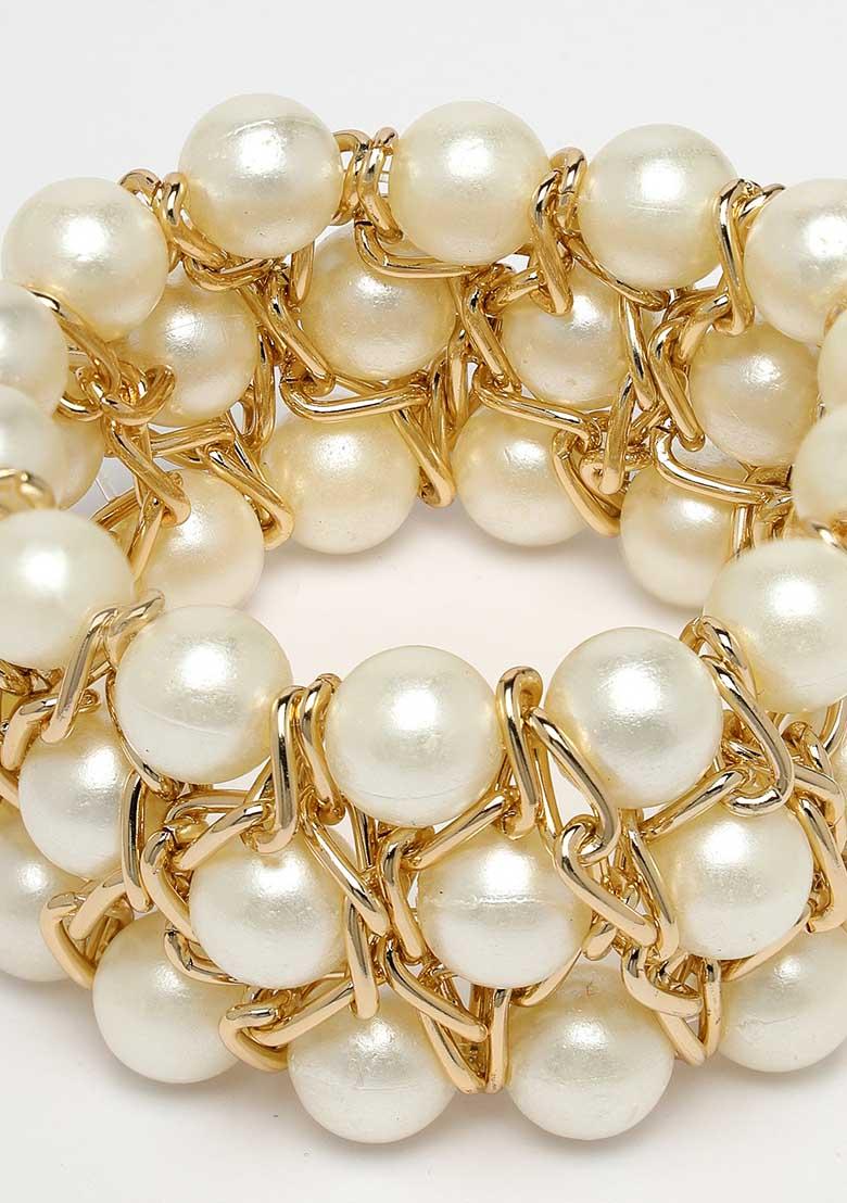 White Beaded Elasticated Bracelet