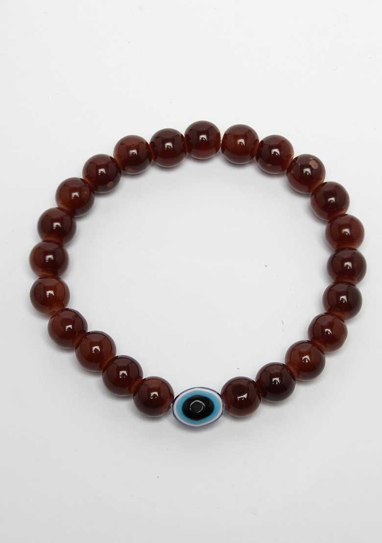 Multi Unisex Set Of 7 Crystals Beaded Evil Eye Elasticated Bracelet