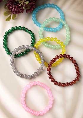 Multi Unisex Set Of 7 Artificial Beads Elasticated Bracelet