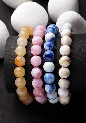 Multi Unisex Set Of 4 Artificial Beads Beaded Evil Eye Elasticated Bracelet