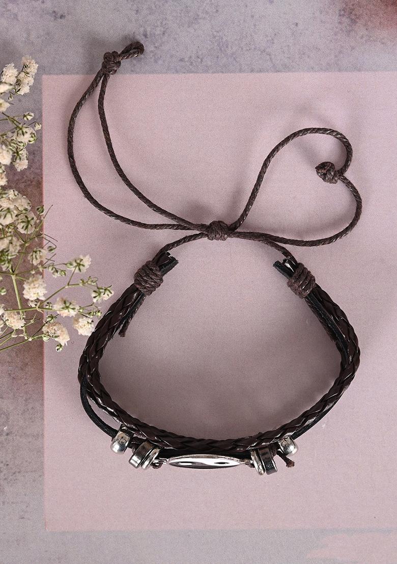 Brown Leather Wraparound Bracelet For Men