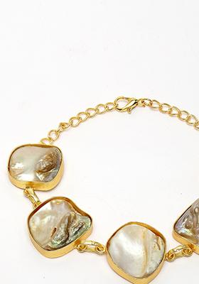 Gold Gold Plated Handcrafted Mother Of Pearl Link Bracelet