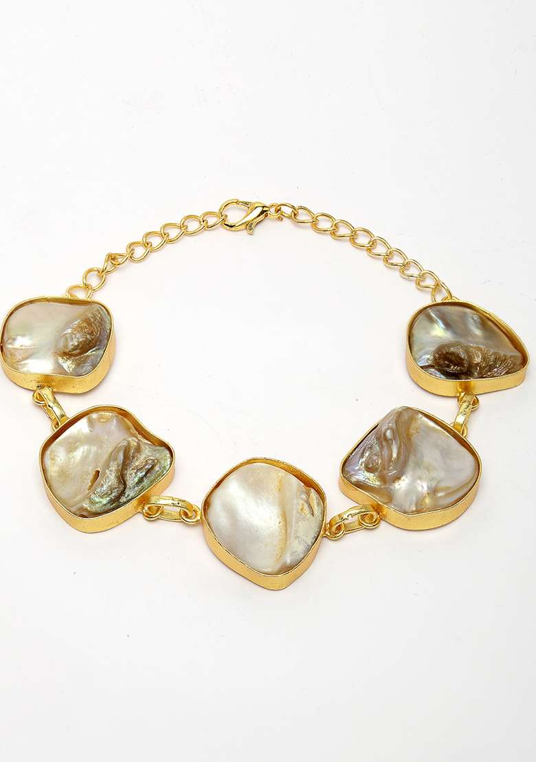 Gold Gold Plated Handcrafted Mother Of Pearl Link Bracelet - Indya