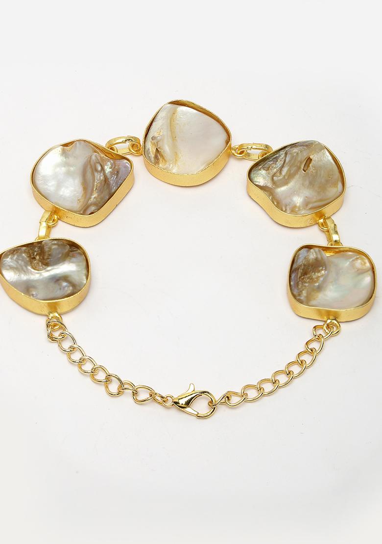 Gold Gold Plated Handcrafted Mother Of Pearl Link Bracelet