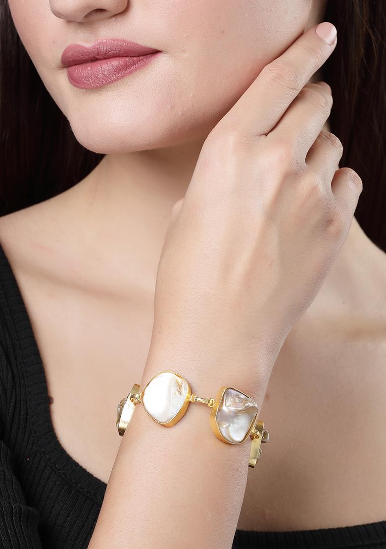 Gold Gold Plated Handcrafted Mother Of Pearl Link Bracelet