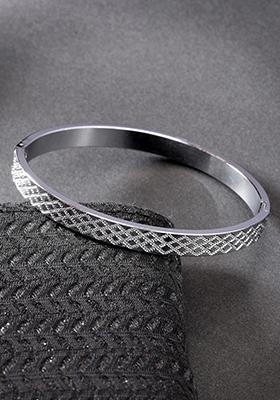 Silver Plated Stainlessteel Kada Bracelet For Men