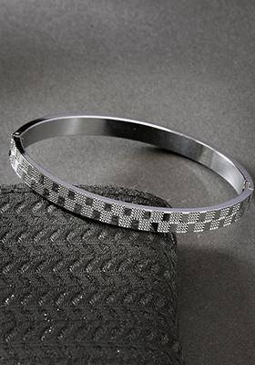 Silver Plated Stainlessteel Kada Bracelet For Men