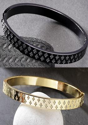Multi Set Of 2 Gold & Black Rhodium Plated Stainlessteel Kada Bracelet For Men