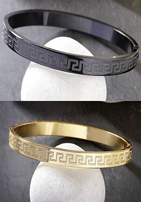 Multi Set Of 2 Gold & Black Rhodium Plated Stainlessteel Kada Bracelet For Men