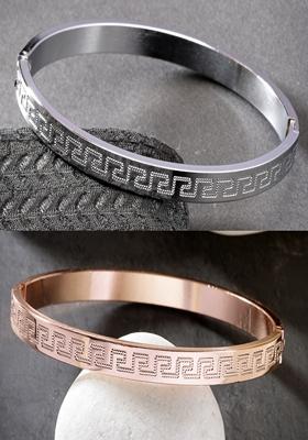 Multi Set Of 2 Rhodium Plated Stainlessteel Kada Bracelet For Men