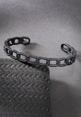 Black Rhodium Plated Metal Cuff Bracelet For Men