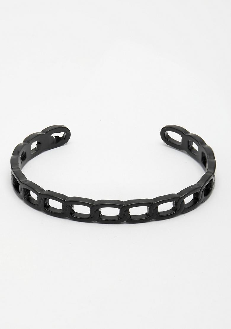 Black Rhodium Plated Metal Cuff Bracelet For Men