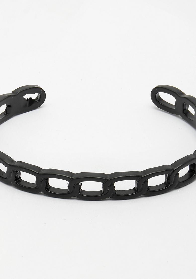 Black Rhodium Plated Metal Cuff Bracelet For Men