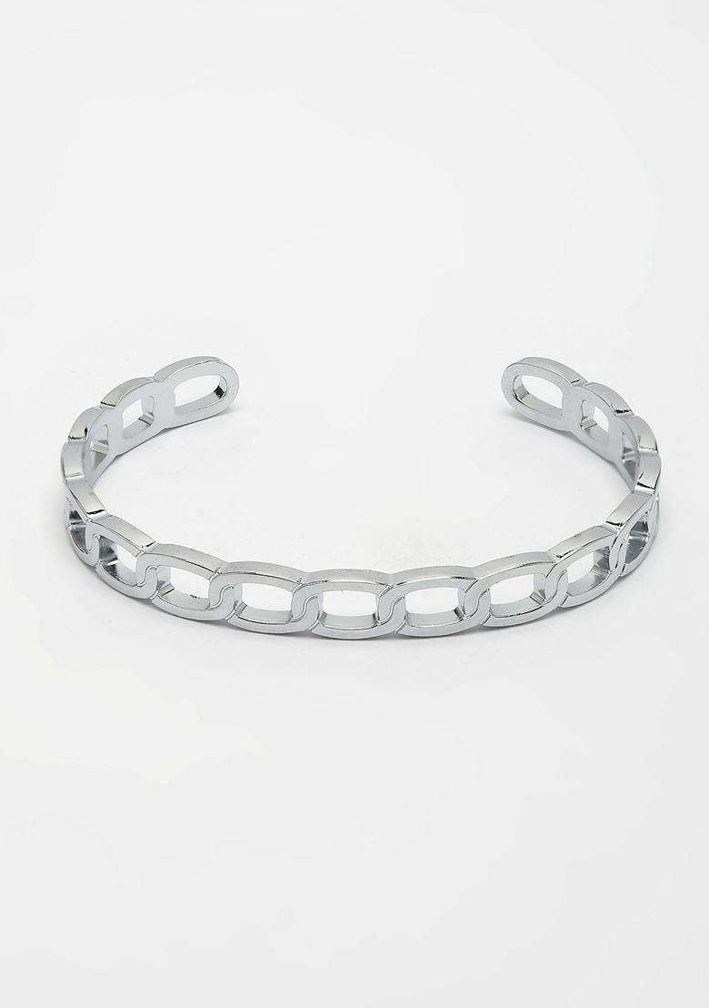 Silver Plated Metal Cuff Bracelet For Men