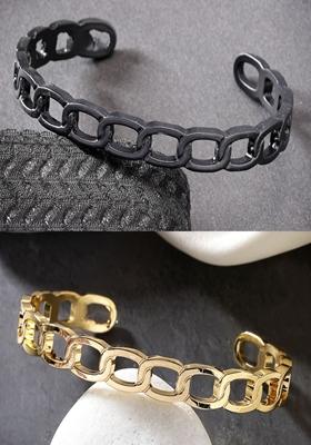 Multi Set Of 2 Gold & Black Rhodium Plated Metal Cuff Bracelet For Men