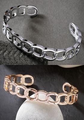 Multi Set Of 2 Rhodium Plated Metal Cuff Bracelet For Men