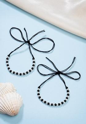 Silver Kids Set Of 2 Rhodium Plated Beaded Wraparound Nazariya Bracelet