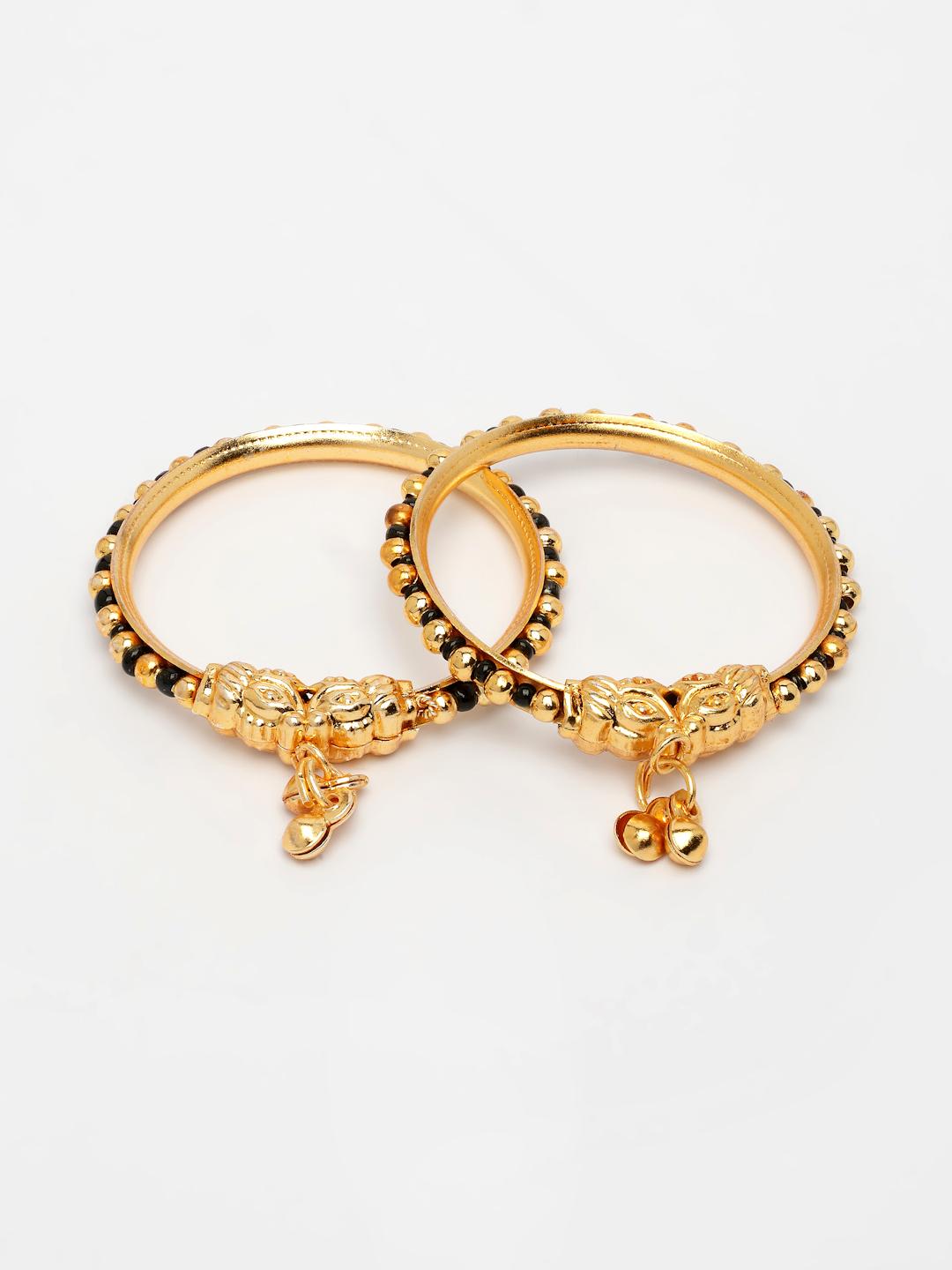 Gold Kids Set Of 2 Rhodium Plated Artificial Beads Nazariya Kada Bracelet